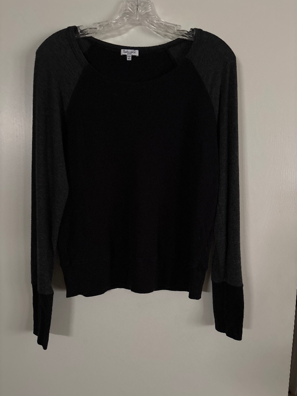 Splendid Two-Tone Black and Charcoal Long Sleeve Top